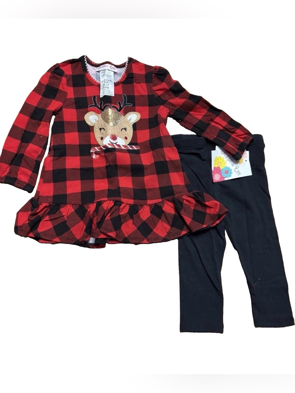 Jessica Ann 2-Piece Reindeer Christmas Leggings Set Size 18 Months